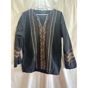 Embroidered Boho Top Size M/L Cottagecore Linen Look